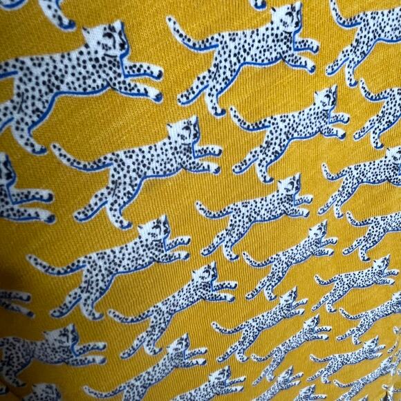Boden Phoebe Short Sleeve Dress Womens 12 Long Mustard Yellow Cheetah Cat Print - Picture 3 of 10
